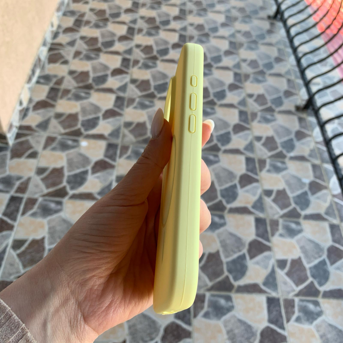 Husa Iphone 15 PRO cu MagSafe - Silicon, interior catifelat, design Minimalist, Galben Apple [3]