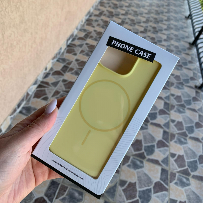 Husa Iphone 15 PRO cu MagSafe - Silicon, interior catifelat, design Minimalist, Galben Apple [2]