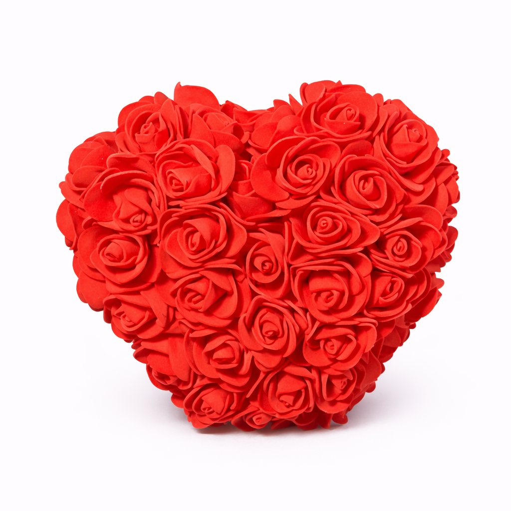 Inima din Trandafiri 15x15cm cu Flori de Spuma, in Cutie Transparenta 15cm - rosie [3]