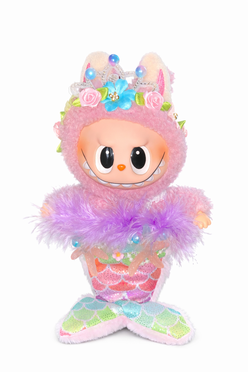 Jucarie de plus breloc premium - tip Labubu - 15 cm - imbracat in sirena - roz [3]