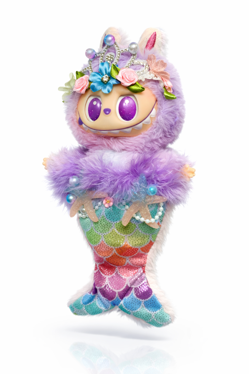 Jucarie de plus breloc premium - tip Labubu - 15 cm - imbracat in sirena - mov [2]