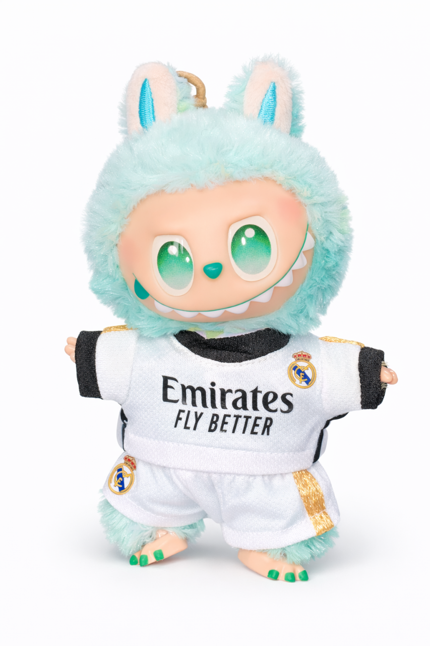 Jucarie de plus breloc - tip Labubu - 15 cm - imbracat in echipament Real Madrid - verde [3]