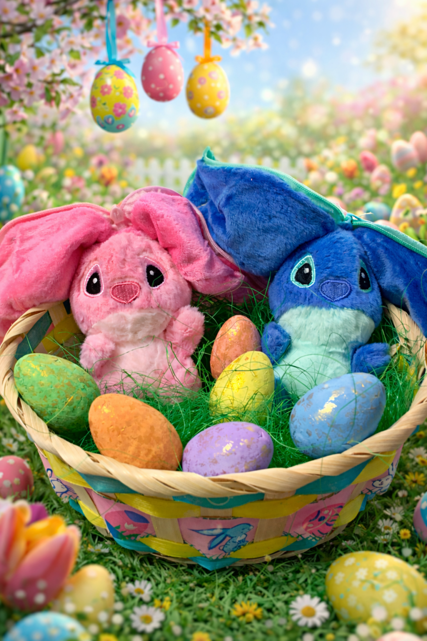 Două jucării de pluș Stitch în coș cu ouă -  Jucărie de Colecție – Ediția Specială de Paști [2]