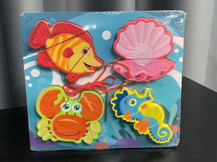 Puzzle 2 din Lemn Educativ pentru Copii – Modele Diverse Fructe si Animale Marine, 19.5x18cm [2]