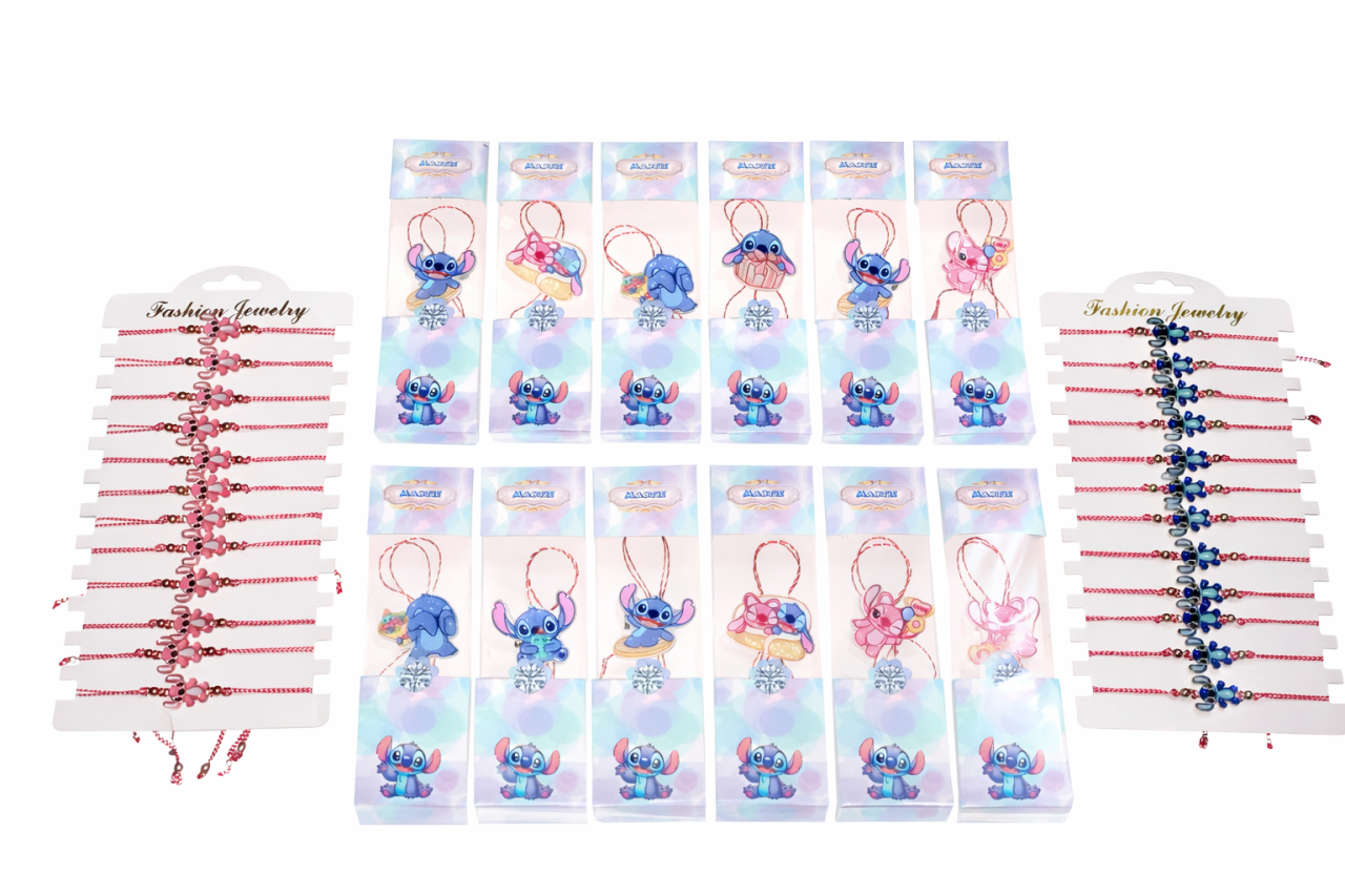 Set 24 de mărțișoare și 24 de brățări mărțișor cu Stitch - roz și albastru [2]
