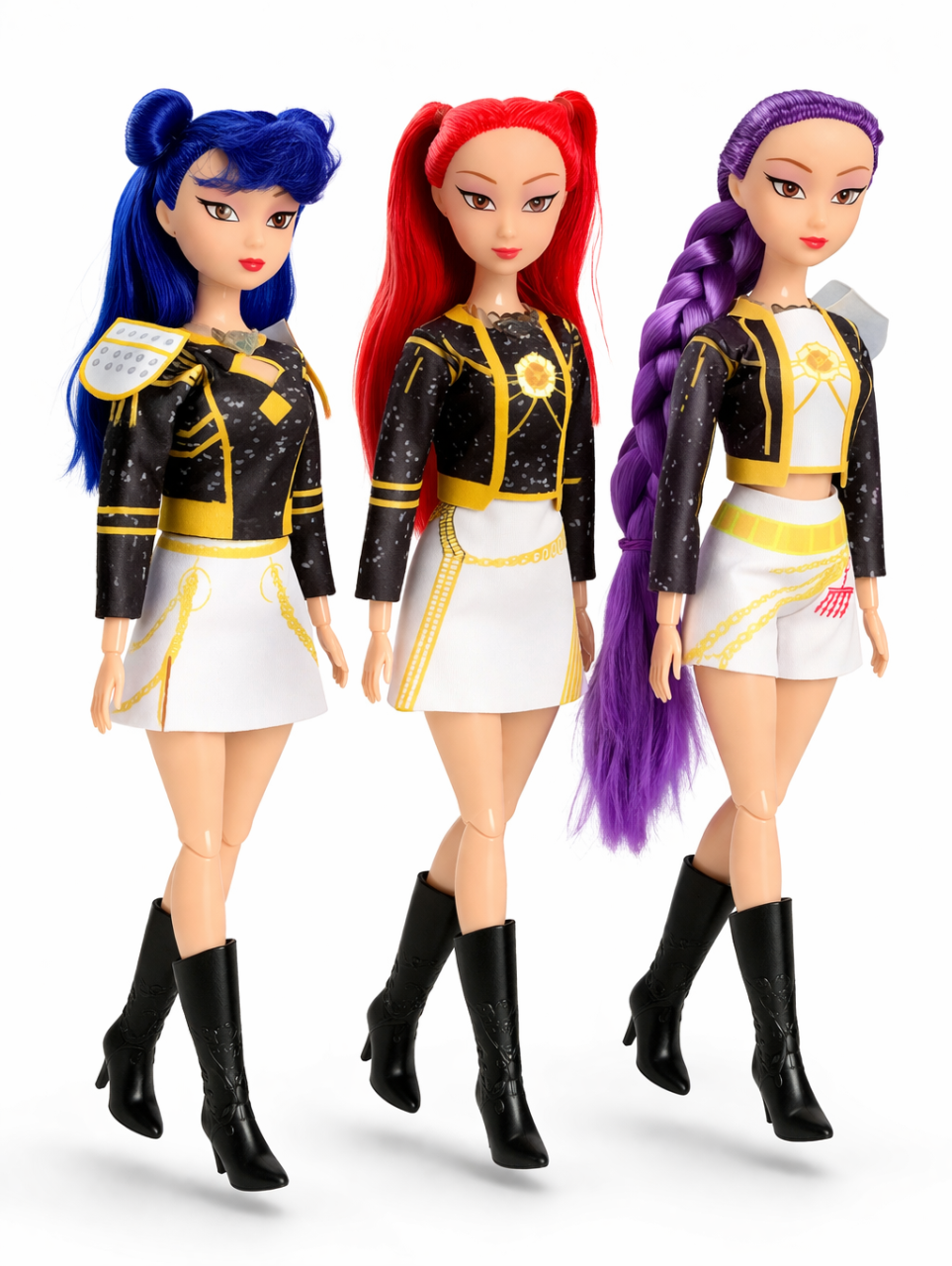 Set 3 Papusi Muzicale 32 cm Kpop Demon Hunters - Vanatorii de demoni  - alb cu auriu si negru [5]