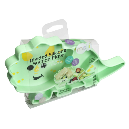 Accesorii hrănire bebe - FARFURIE COMPARTIMENTATA DIN SILICON CU VENTUZA, MELII, DINOZAUR
