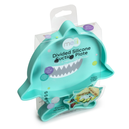 Accesorii hrănire bebe - FARFURIE COMPARTIMENTATA DIN SILICON CU VENTUZA, MELII, RECHIN