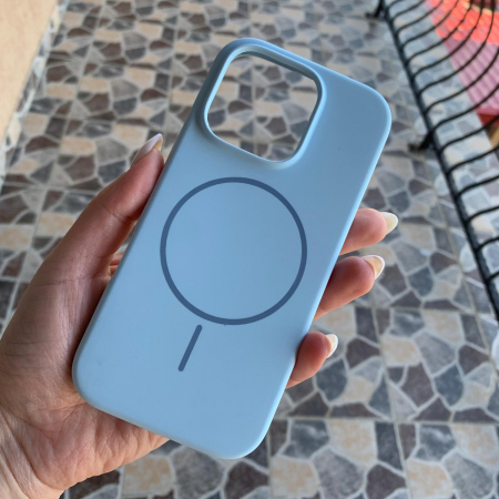 Husa Iphone 13 cu MagSafe - Silicon, interior catifelat, design Minimalist - Albastru deschis Apple [4]