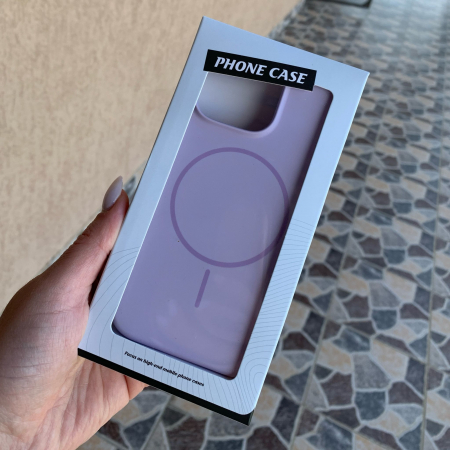 Husa Iphone 14 cu MagSafe - Silicon, interior catifelat, design Minimalist - Mov Pastel - APPLE [4]