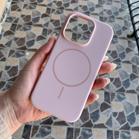 Husa Iphone 14 cu MagSafe - Silicon, interior catifelat, design Minimalist - Roz Pastel Apple [4]