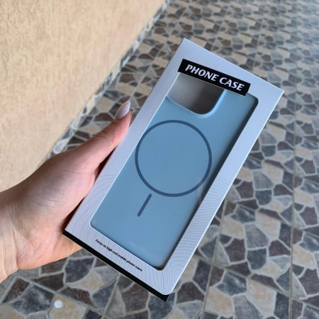 Husa Iphone 14 PRO cu MagSafe - Silicon, interior catifelat, design Minimalist, Albastru Deschis Apple [1]