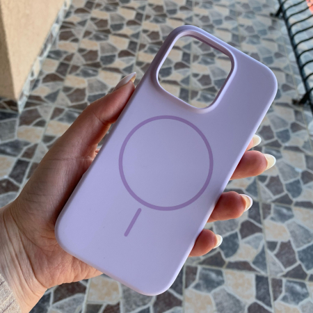 Husa Iphone 14 PRO MAX  cu MagSafe - Silicon, interior catifelat, design Minimalist - Mov Pastel Apple [3]