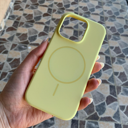 Husa Iphone 15 PRO MAX  cu MagSafe - Silicon, interior catifelat, design Minimalist, Galben Apple [4]