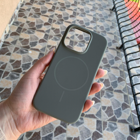 Husa Iphone 15 PRO MAX  cu MagSafe - Silicon, interior catifelat, design Minimalist, Gri Elegant Apple [2]