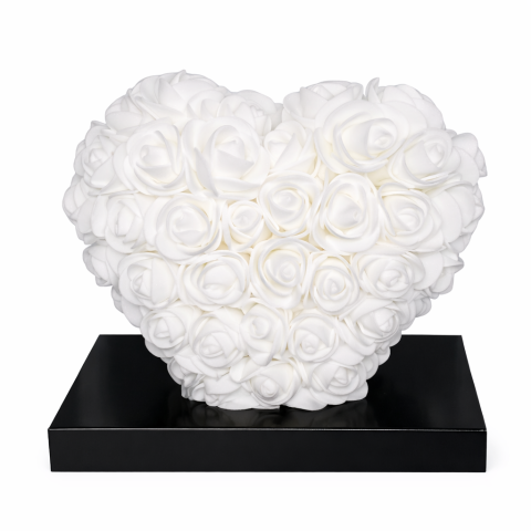 Cadouri & Giftables - Inima din Trandafiri 15x15cm cu Flori de Spuma, in Cutie Transparenta 15cm - alb
