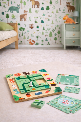 Jucarii educationale de lemn - Joc Montessori din lemn – Asociază animalele cu hrana lor, 40 carduri cu dificultate gradată