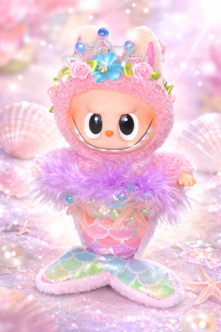 Jucarii de plus - Jucarie de plus breloc premium - tip Labubu - 15 cm - imbracat in sirena - roz