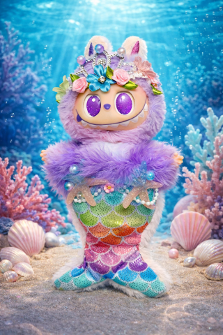 Jucarii de plus - Jucarie de plus breloc premium - tip Labubu - 15 cm - imbracat in sirena - mov