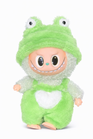 Jucarii de plus - Jucarie de plus breloc - tip Labubu - 15 cm - imbracat in broscuta - verde