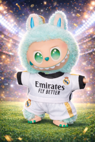 Jucarii de plus - Jucarie de plus breloc - tip Labubu - 15 cm - imbracat in echipament Real Madrid - verde