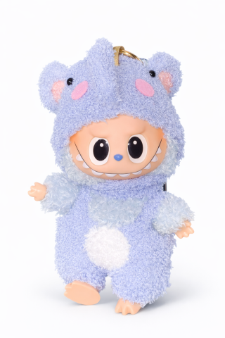 Jucarii de plus - Jucarie de plus breloc - tip Labubu - 15 cm - imbracat in elefant - albastru