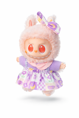 Jucarii de plus - Jucarie de plus breloc - tip Labubu - 15 cm - imbracat in rochita colorata - mov