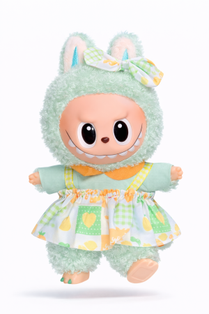 Jucarii de plus - Jucarie de plus breloc - tip Labubu - 15 cm - imbracat in rochita colorata - verde