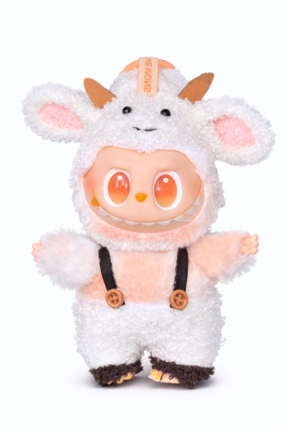 Jucarii de plus - Jucarie de plus breloc - tip Labubu - 15 cm - imbracat in vacuta - portocaliu