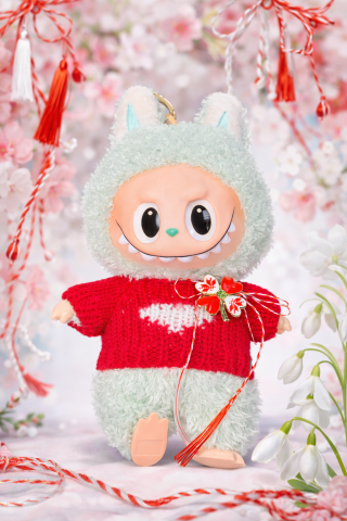 Jucarii de plus - Ediție limitată de Mărțișor - 1 martie - Jucărie de pluș tip Labubu îmbrăcat cu mărțișor broșă