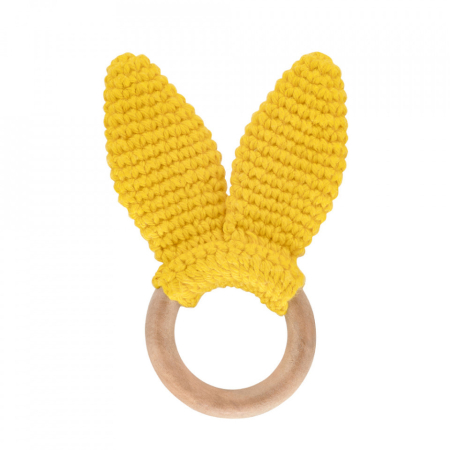 Jucarii dentitie - Jucarie dentitie din bumbac cu inel din lemn BabyJem Amigurumi (Culoare: Galben)