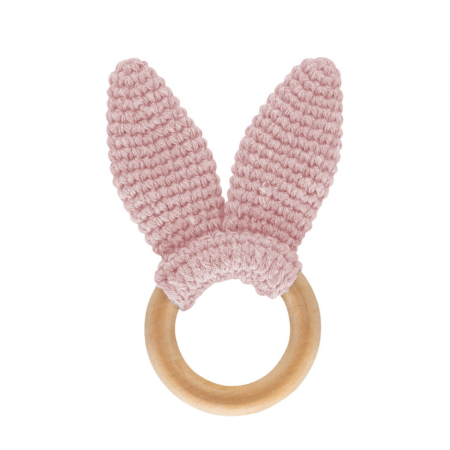 Jucarii dentitie - Jucarie dentitie din bumbac cu inel din lemn BabyJem Amigurumi (Culoare: Roz)