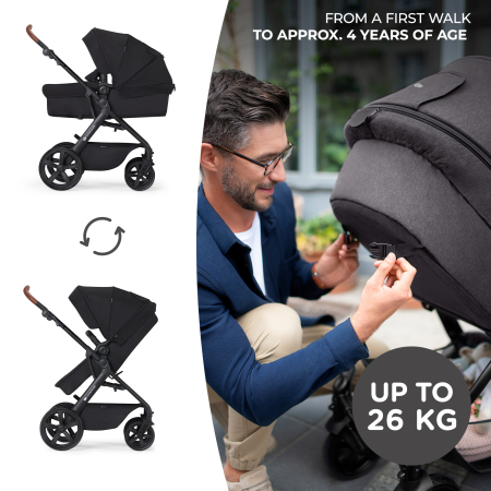 La plimbare - KINDERKRAFT MULTIFUNCTIONAL STROLLER A TOUR 3IN1 MINK PRO BLACK
