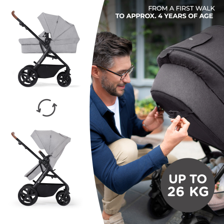 La plimbare - KINDERKRAFT MULTIFUNCTIONAL STROLLER A TOUR 3IN1 MINK PRO LIGHT GREY