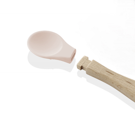 Alte accesorii hranire - Lingurita cu maner din lemn si varf rotunjit din silicon BabyJem (Culoare: Ecru)