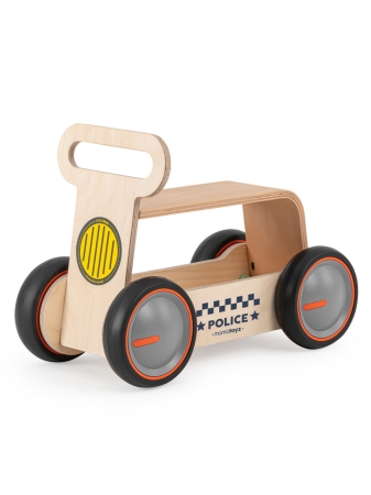 Jucării pentru bebeluși - Masinuta ride-on, premergator si carucior de jucarii MamaToyz DriveMe Wood, Politie - Jucarie din lemn 3 in 1