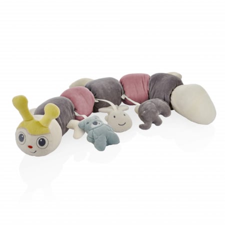 Somn - Protectie laterala multifunctionala cu jucarii din plus BabyJem Caterpilar (Culoare: Roz)