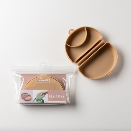Alte accesorii hranire - Recipient diversificare hrana bebelusi Miniware Silifold, 100% din silicon alimentar, Almond Butter