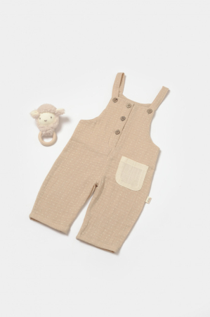 Hainute - Salopeta cu bretele si buzunar, 100% bumbac - Apricot, BabyCosy (Marime: 12-18 Luni)