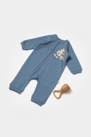 Hainute - Salopeta cu fermoar, Two thread, BabyCosy, 100% bumbac organic, Indigo (Marime: 18-24 Luni)