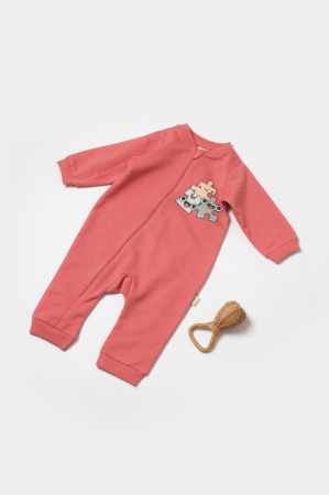 Hainute - Salopeta cu fermoar, Two thread, BabyCosy, 100% bumbac organic, Rose (Marime: 12-18 Luni)