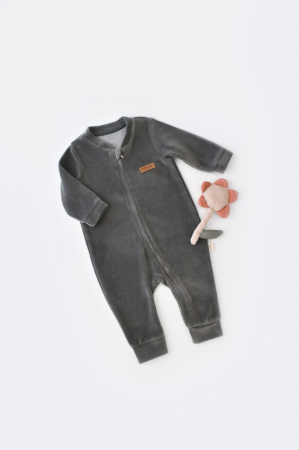 Hăinuțe - Salopeta cu maneca lunga si fermoar din 80%bumbac organic si 20% poliester - Antracit, BabyCosy (Marime: 18-24 Luni)