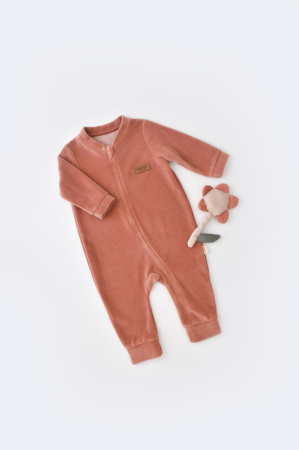 Hăinuțe - Salopeta cu maneca lunga si fermoar din 80%bumbac organic si 20% poliester - Caramiziu, BabyCosy (Marime: 12-18 Luni)