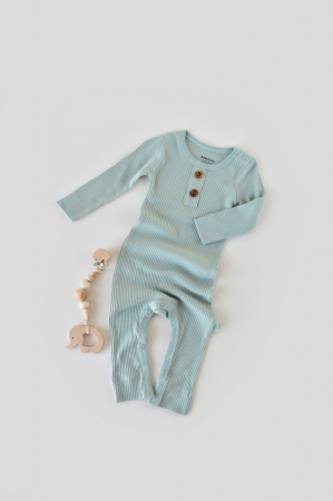 Hainute - Salopeta cu maneca lunga si pantaloni lungi din bumbac organic si modal - Mint BabyCosy (Marime: 18-24 Luni)