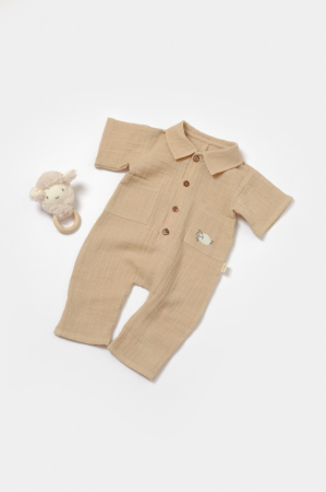 Hainute - Salopeta cu maneca scurta si nasturei Sheep, 100% bumbac - Apricot, BabyCosy (Marime: 12-18 Luni)