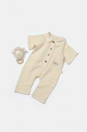 Hainute - Salopeta cu maneca scurta si nasturei Sheep, 100% bumbac - Stone, BabyCosy (Marime: 12-18 Luni)