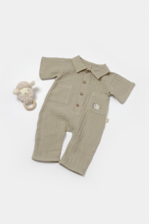 Hainute - Salopeta cu maneca scurta si nasturei Sheep, 100% bumbac - Verde, BabyCosy (Marime: 12-18 Luni)