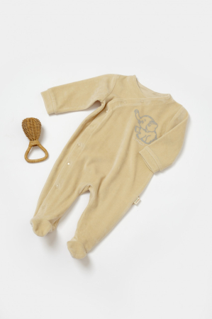 Hăinuțe - Salopeta Elefant cu maneca lunga si botosei din 80%bumbac organic si 20% poliester - Stone, BabyCosy (Marime: 3-6 Luni)