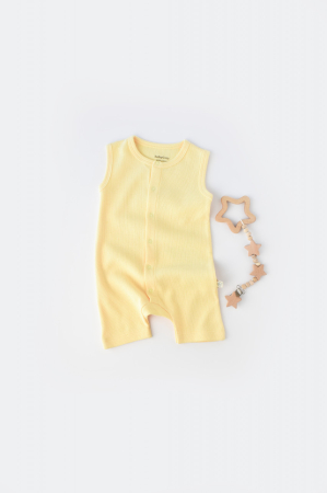 Hainute - Salopeta fara maneci si pantaloni scurti - 100% bumbac organic - Galben, BabyCosy (Marime: 12-18 Luni)