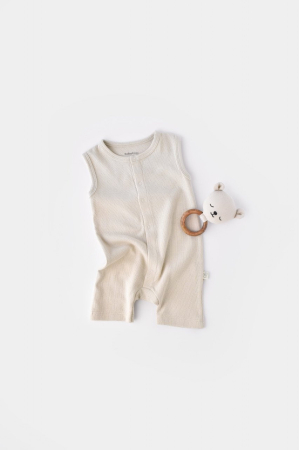 Hainute - Salopeta fara maneci si pantaloni scurti - 100% bumbac organic - Stone, BabyCosy (Marime: 12-18 Luni)